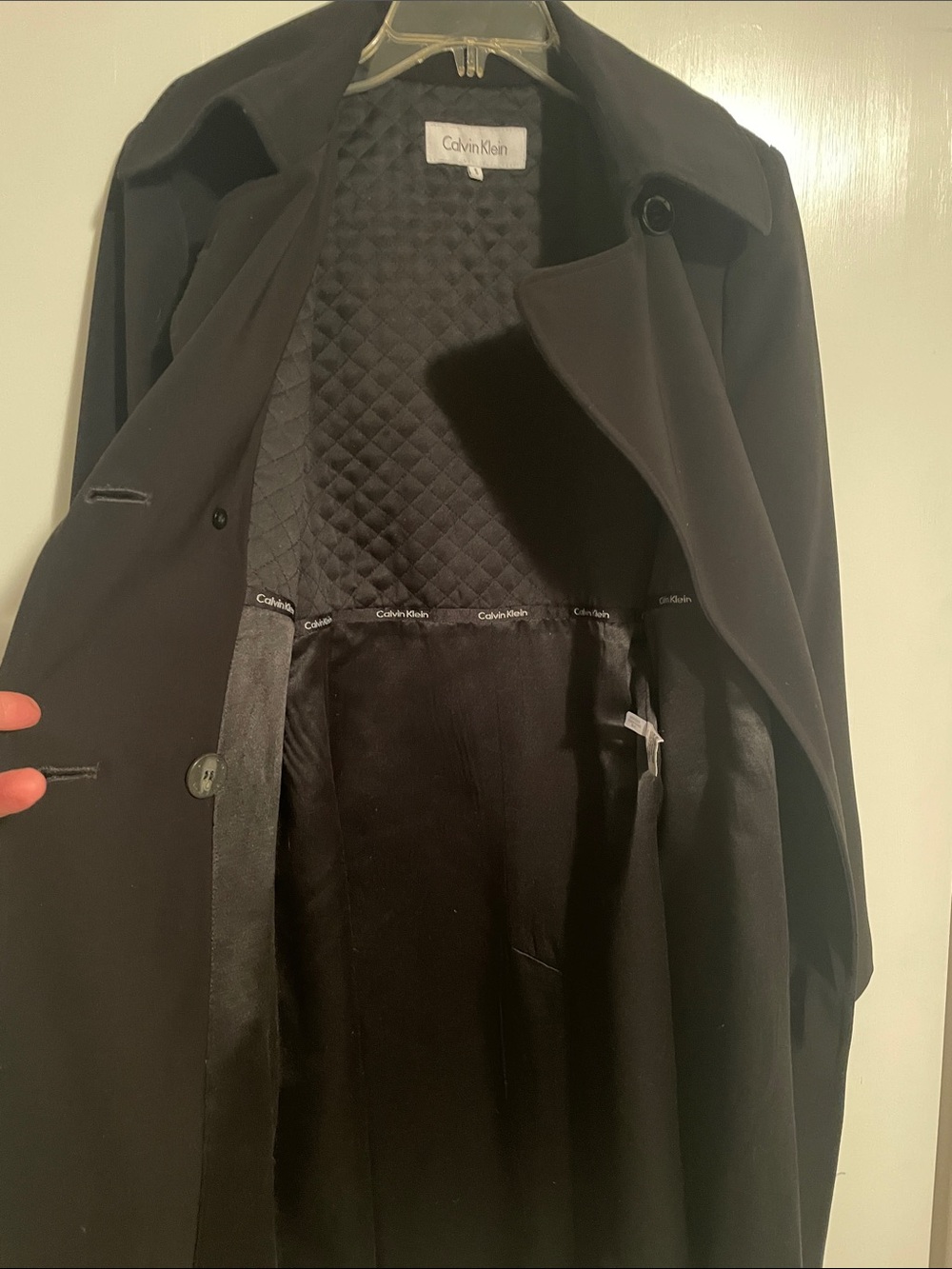 Calvin Klein Black Double-Breasted Belted Trench Coat Size S - Picture 4 of 9